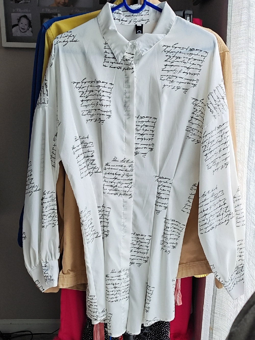 White Script-Print Button-Up Dress